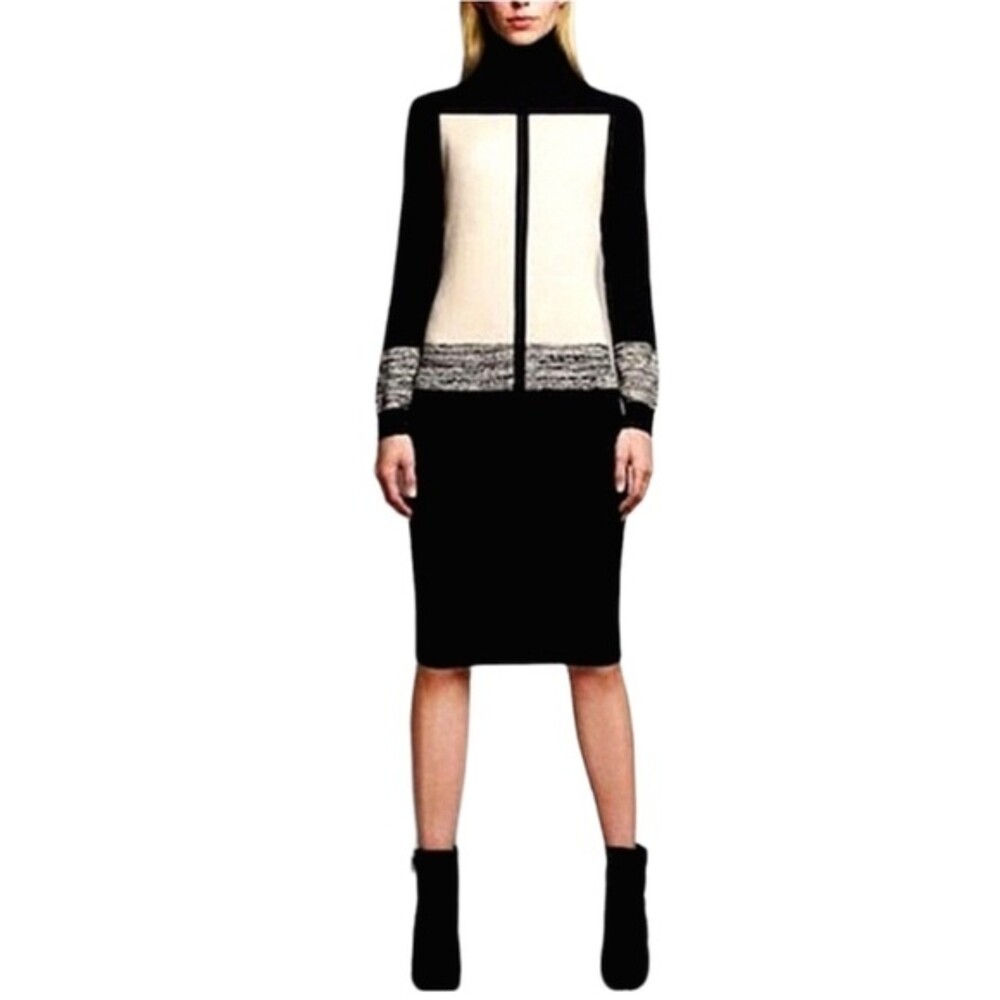 Narciso Rodriguez Colorblock Turtleneck Sweater Dress Black Cream Size Large